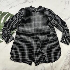 J Jill Tunic Top Size M Black White Plaid Button Back Long Sleeve Collared